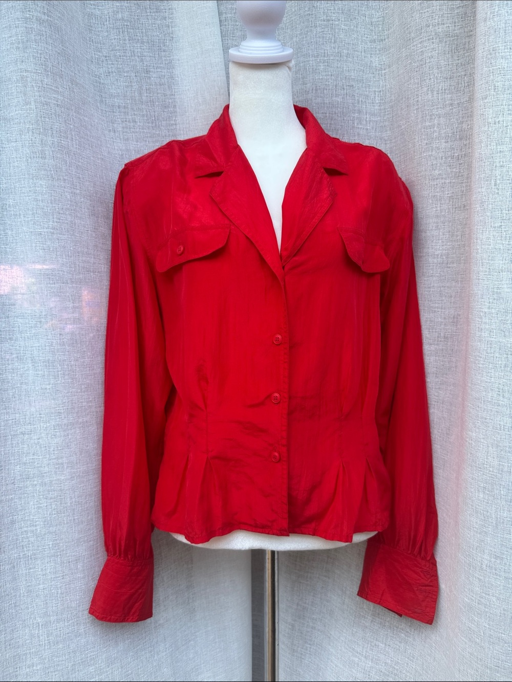 1990 Electrix red long sleeve silk blouse